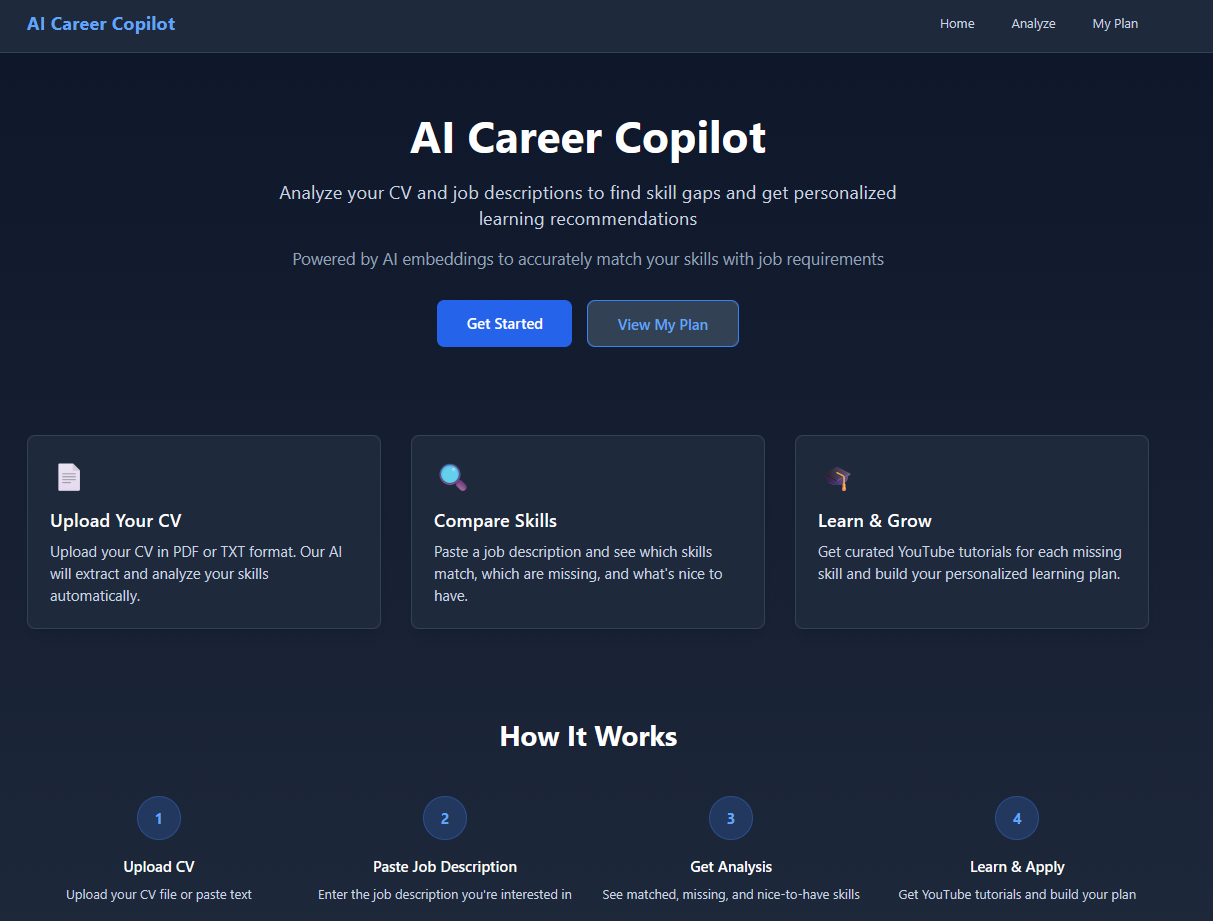 AI Career Copilot analysing a CV against a job description