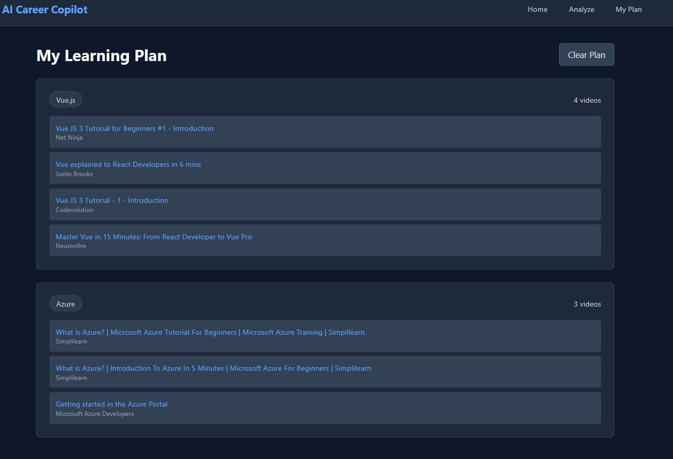 Saved learning plan