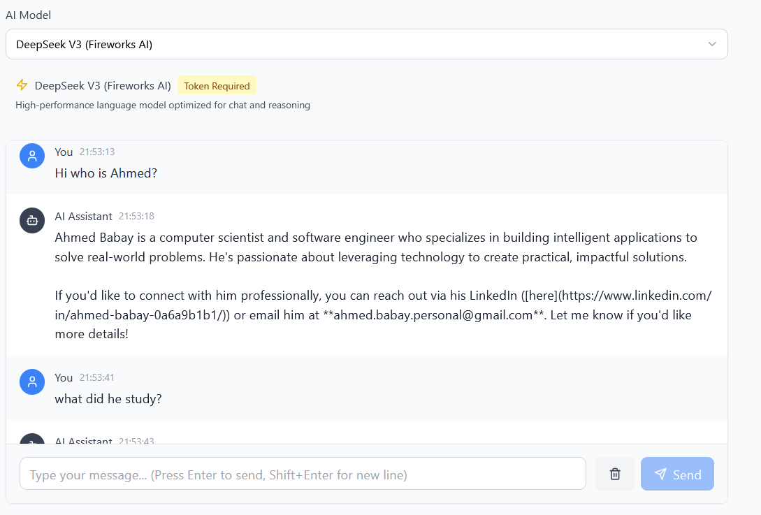 Chatbot answering a question about my background