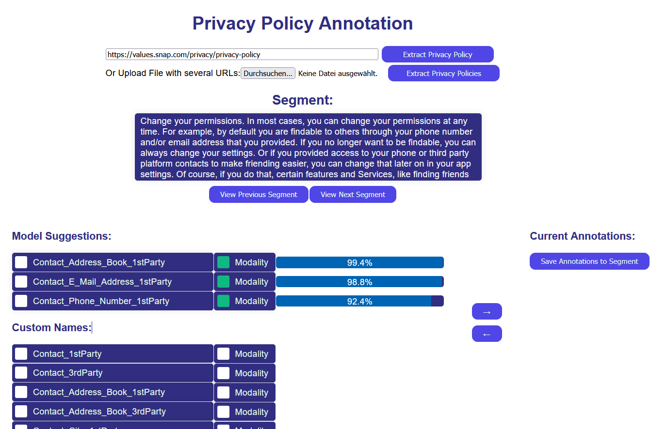 Annotation workspace with model suggestions
